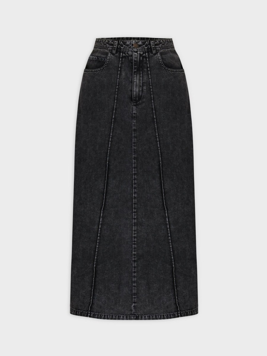 Hot Denim Seamed Skirt-Black Skirts