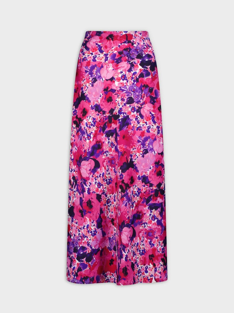 New Satin Slip Skirt-Pink/Purple Floral Skirts