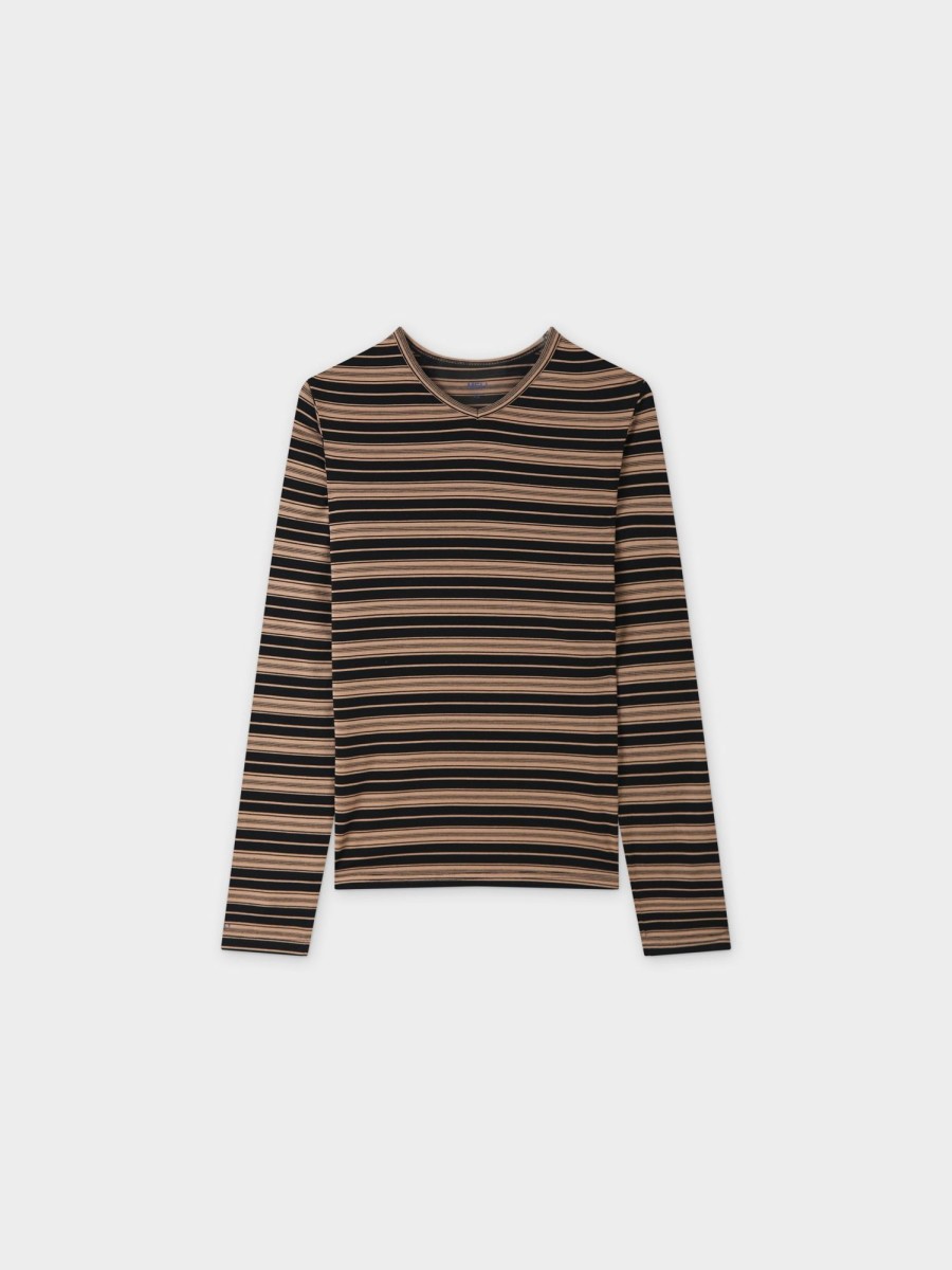 Clearance Double Stripe High V-Brown/Black Tees