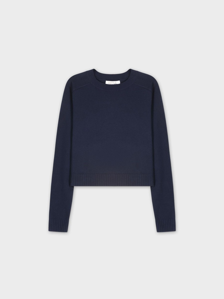 Best Ribbed Band Sweater-Navy Tops