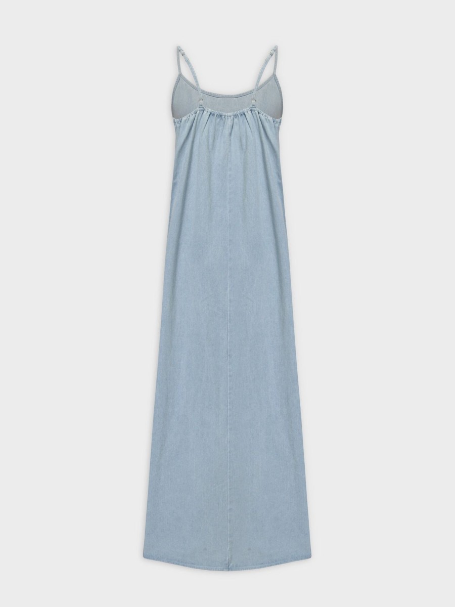 Wholesale Crew Neck Slip Dress-Sky Blue Denim Dresses