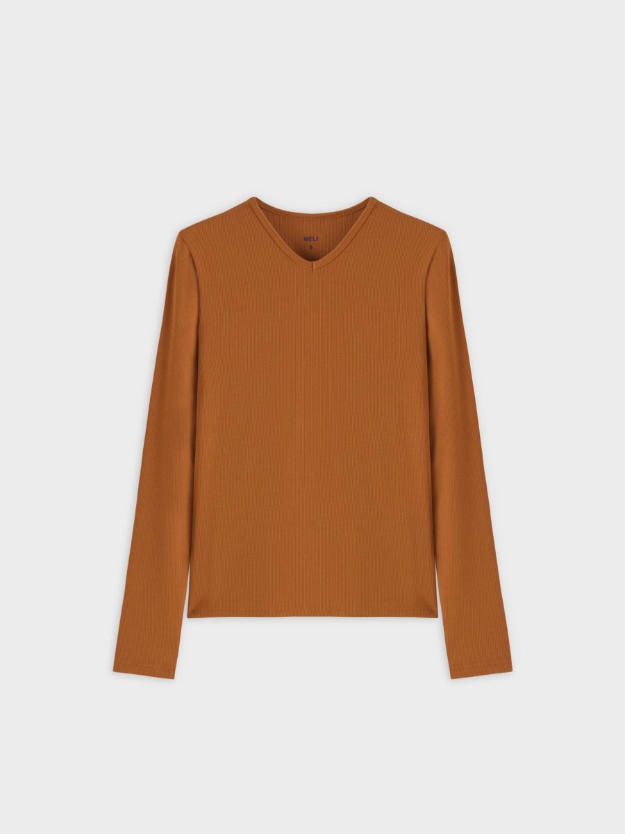 Clearance High V Ribbed Tee Ls-Cognac Tees