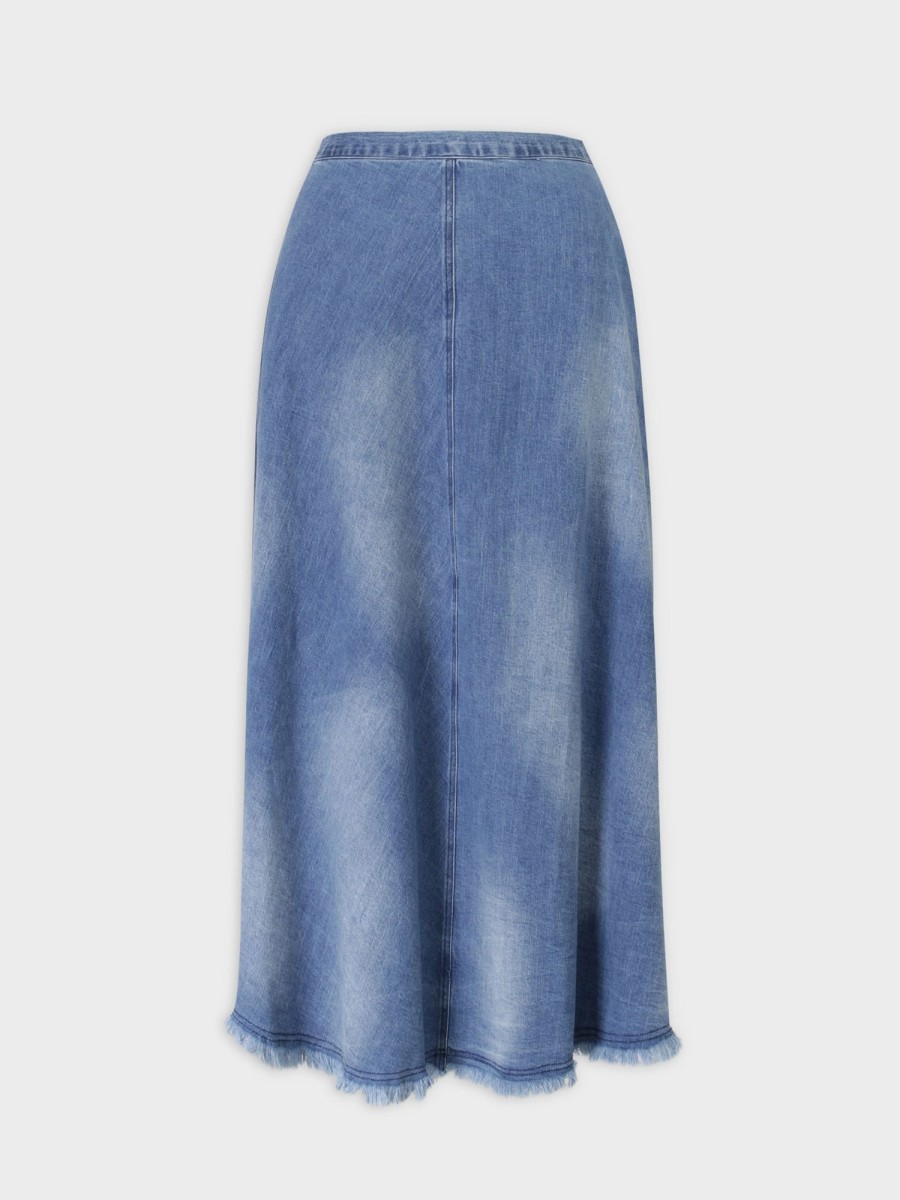 Online Washed Fringe Denim Skirt-Denim Blue Skirts