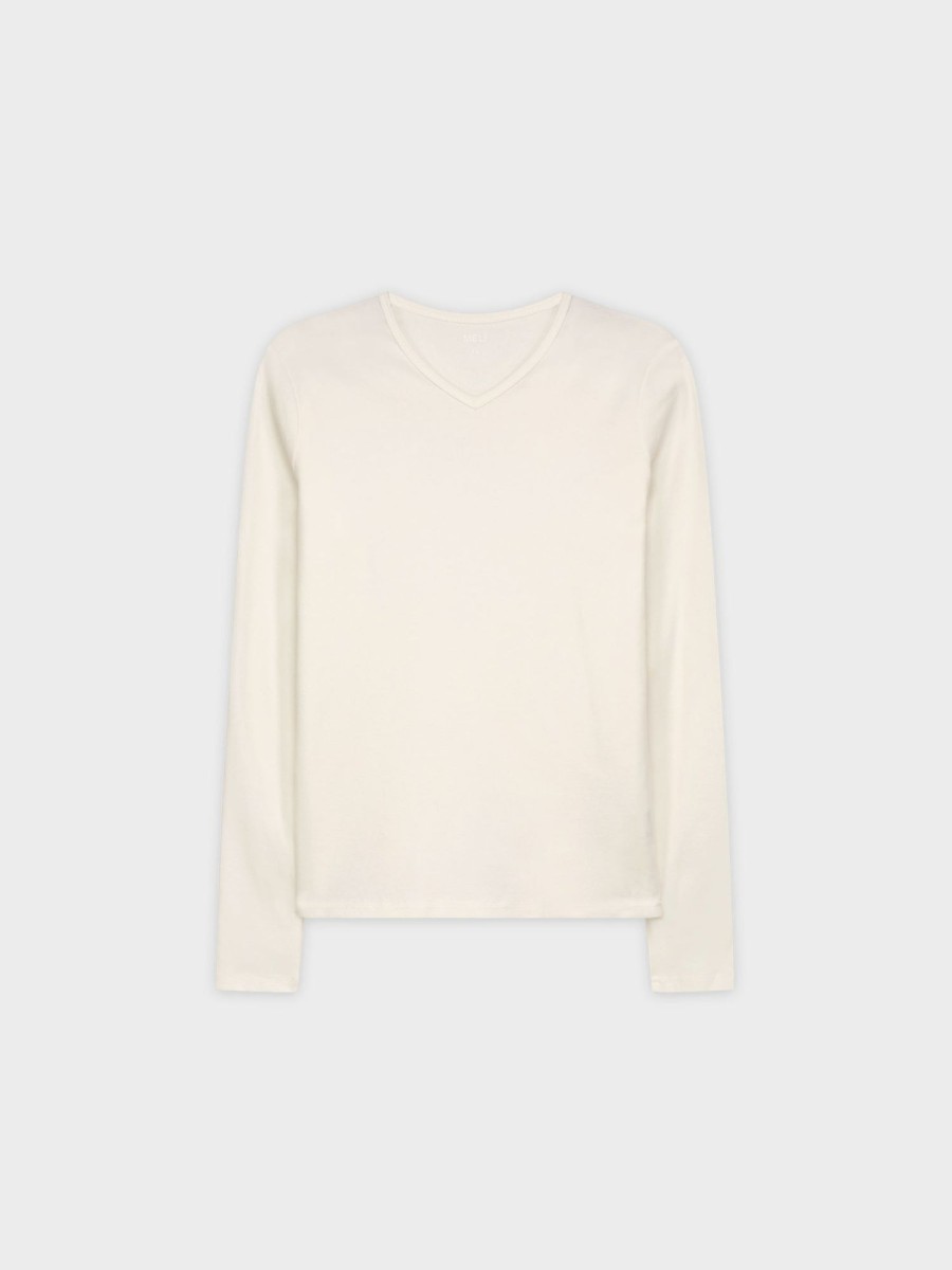 Online Basic High V Tee Ls-Cream Tees