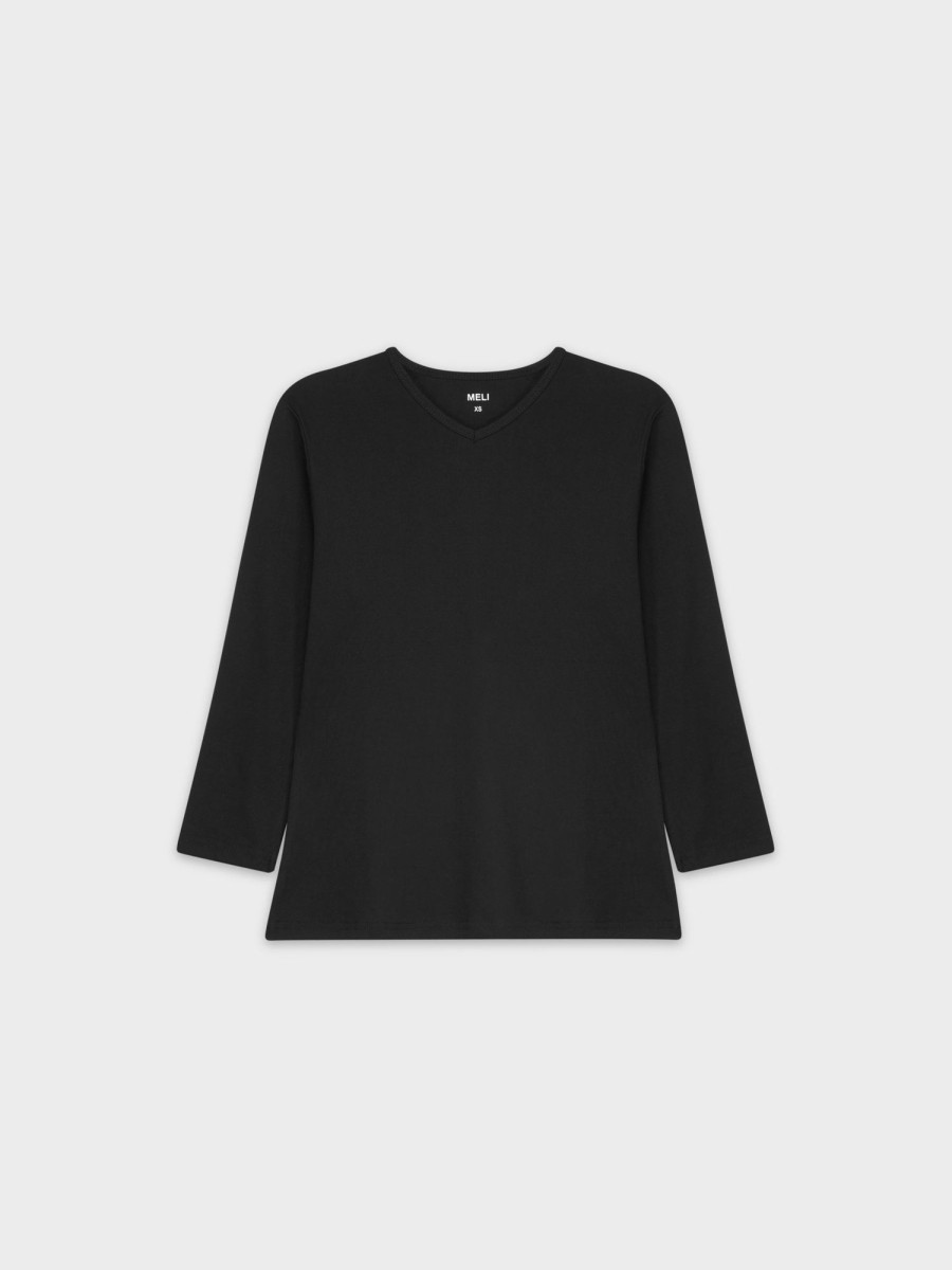 Clearance Basic High V Tee 3Q-Black Tees