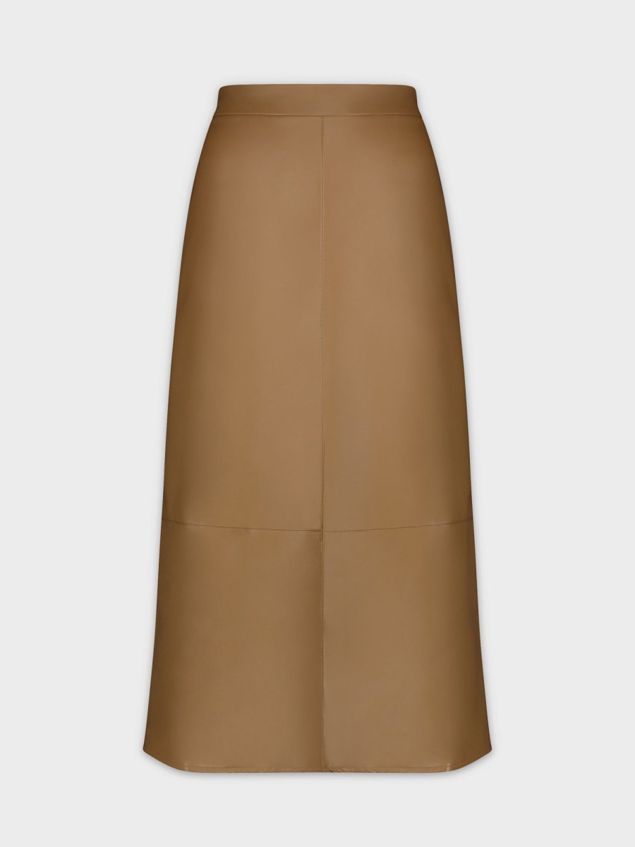 Online Midi Seamed Leather Skirt-Brown Skirts