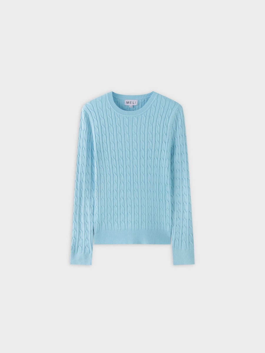 Clearance Knit Cable Sweater-Aqua Blue Tops