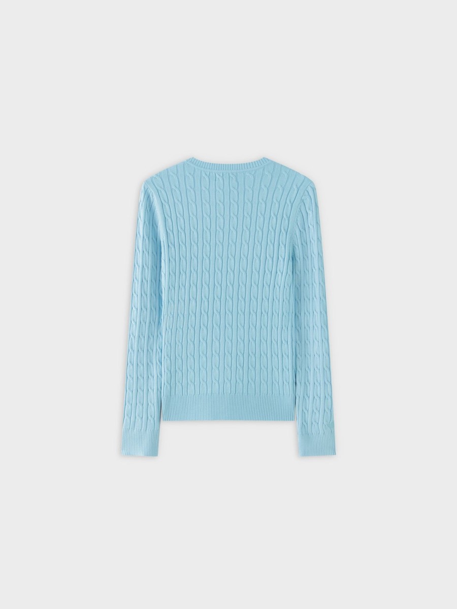 Clearance Knit Cable Sweater-Aqua Blue Tops